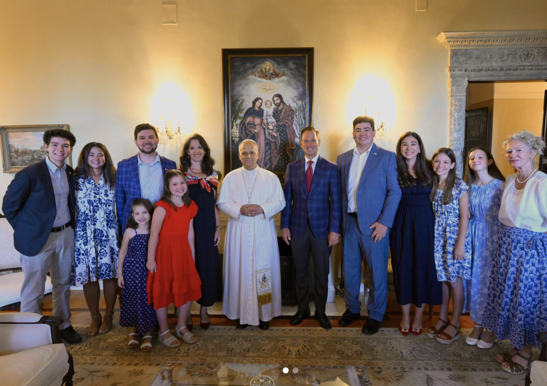 Pope Leo XIV celebrates America's 250th anniversary with US Ambassador to the Holy See Brian Burch and his family (Credit: usinholysee / Instagram)